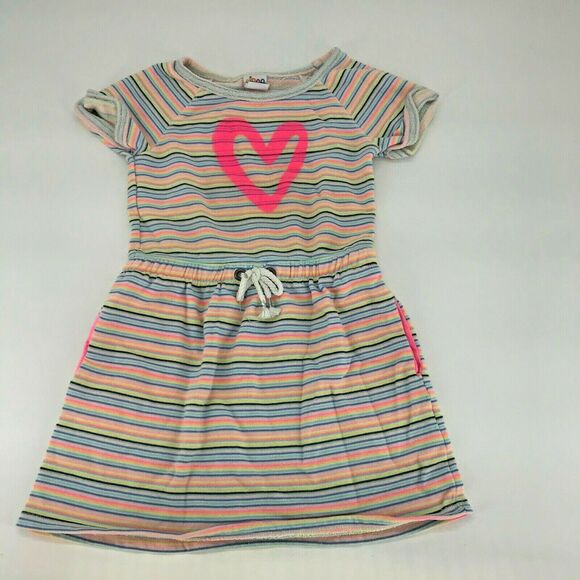 Circo Girls Shirt Dress Striped Drawstring Waist Heart Graphic Short Sleeve Sz S - Picture 1 of 4